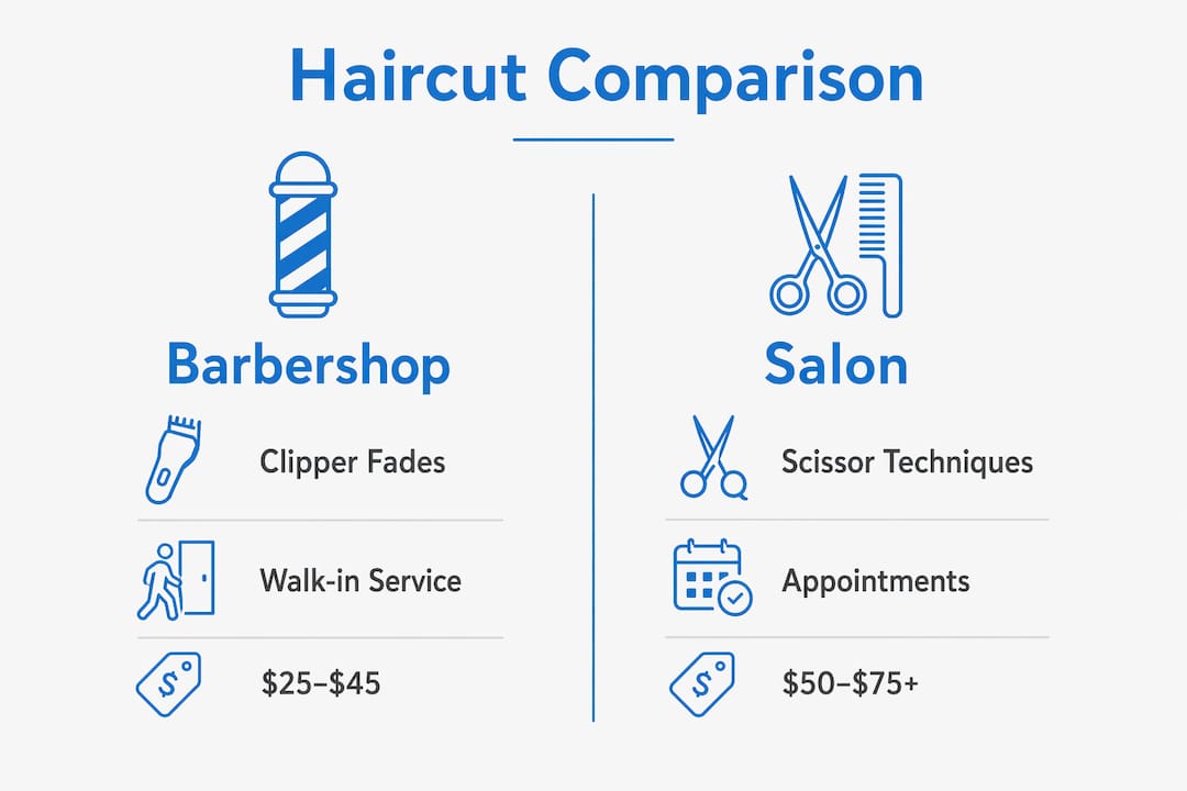 Infographic comparing barbershop and salon haircuts