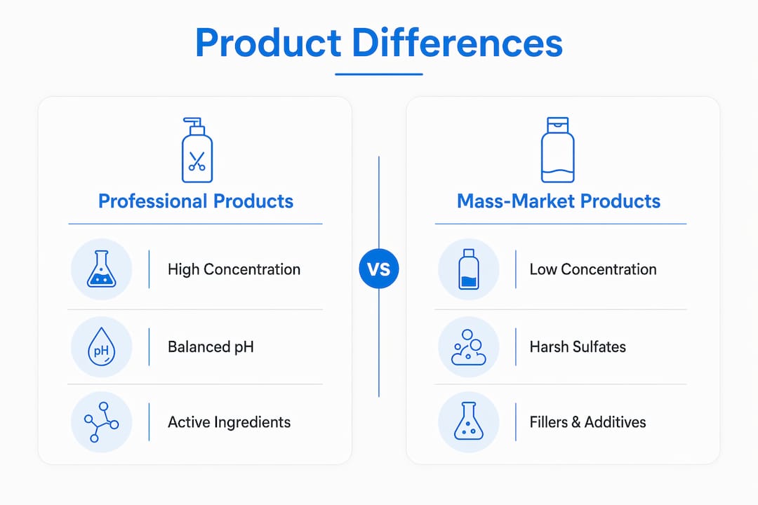 Infographic comparing professional and mass-market products
