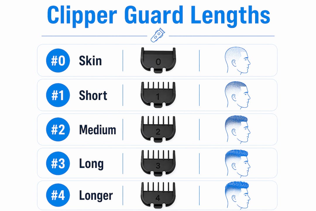 Infographic showing clipper guard numbers and lengths