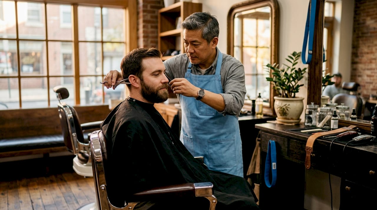 Barber cutting hair during appointment session