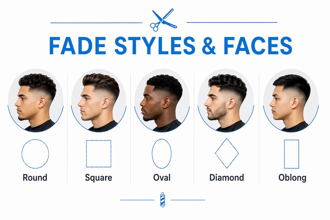 Infographic showing fade haircut recommendations by face shape