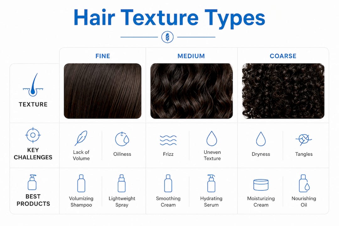 Infographic showing hair texture categories and details