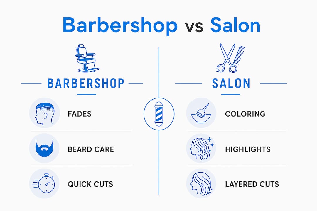 Infographic comparing barbershop and salon services side by side
