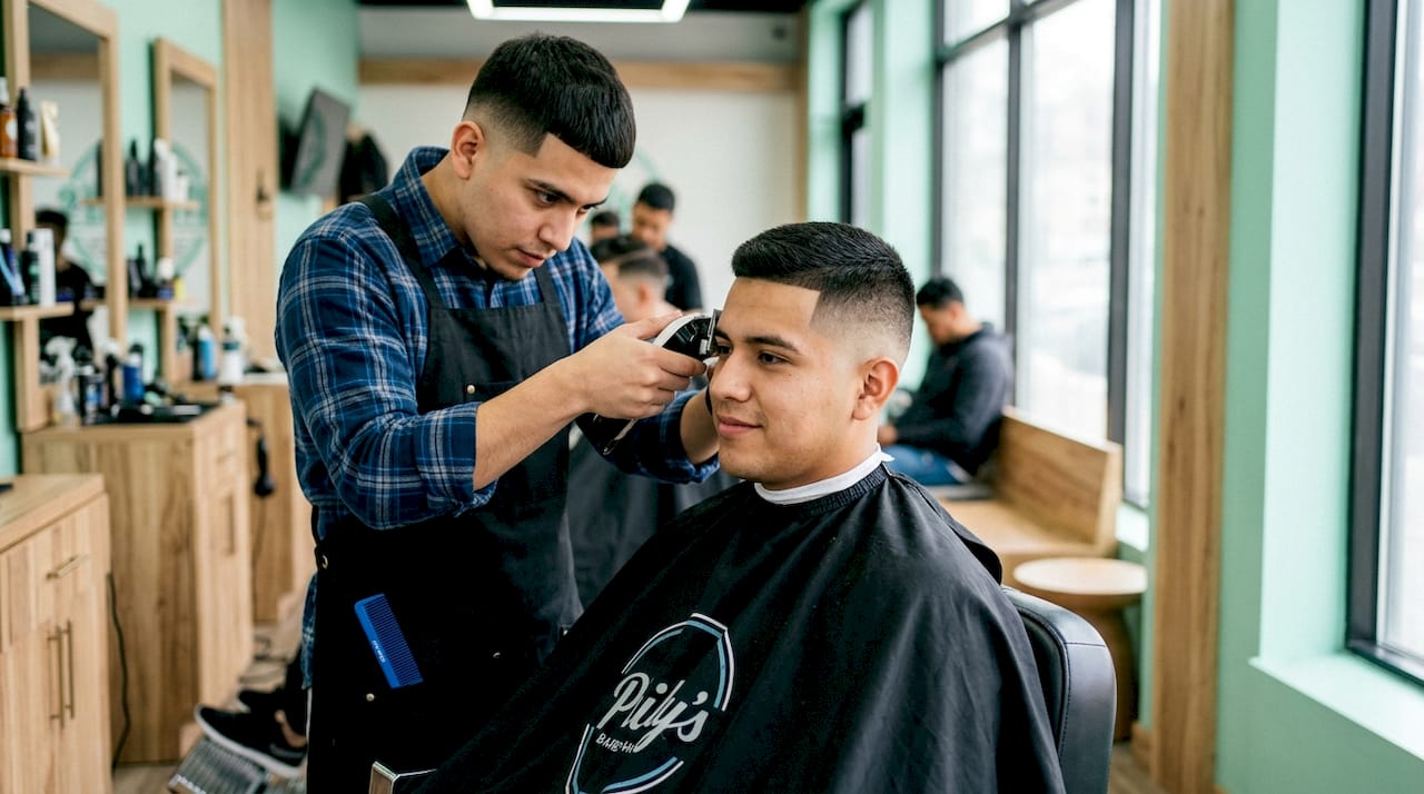 Close-up mid fade haircut in barbershop