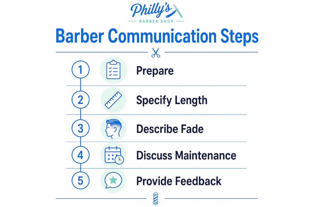 Infographic outlining 5 steps for communicating with barber