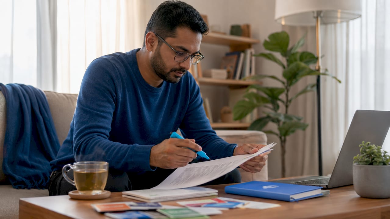Person reviewing communication protocols at desk