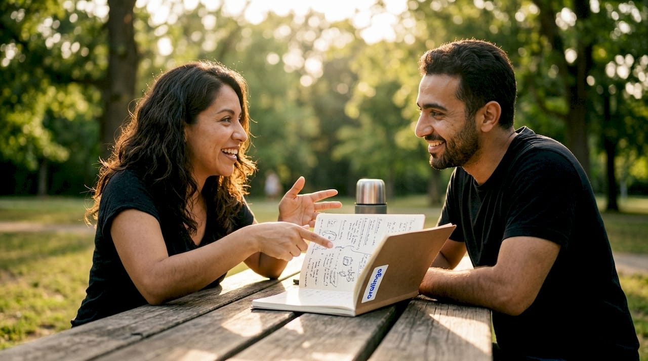 Couple working on emotional language translation