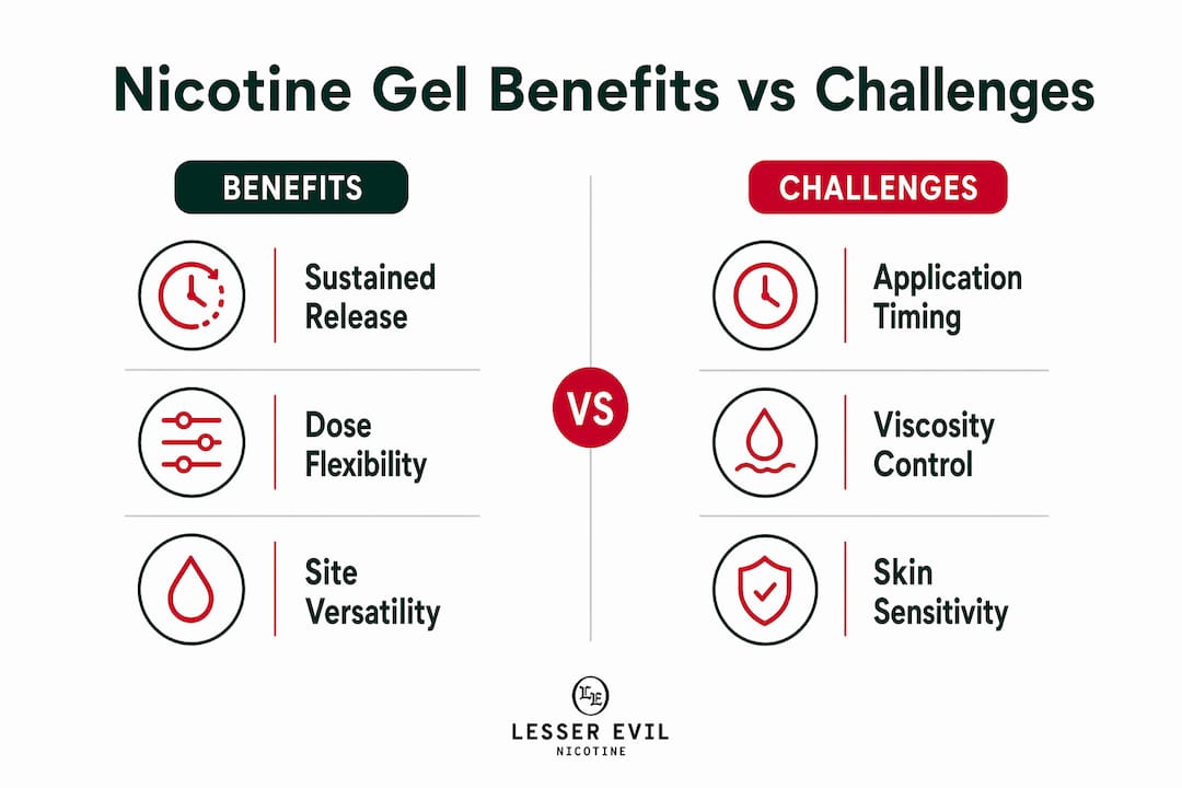 Infographic comparing nicotine gel benefits and challenges