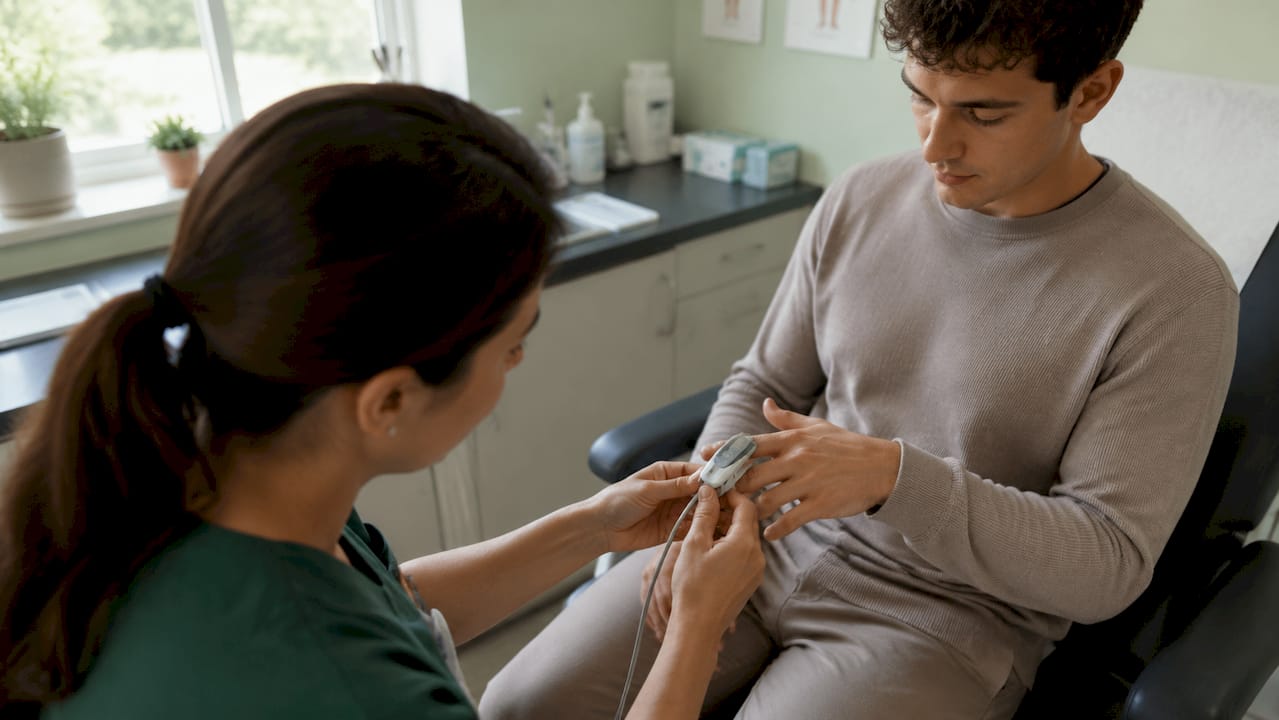 Healthcare worker measuring blood oxygen