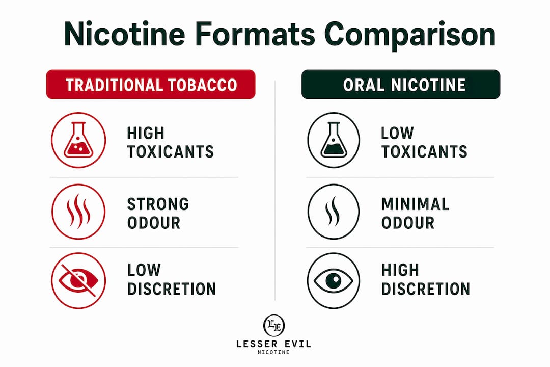 Comparison infographic of nicotine formats and harm reduction