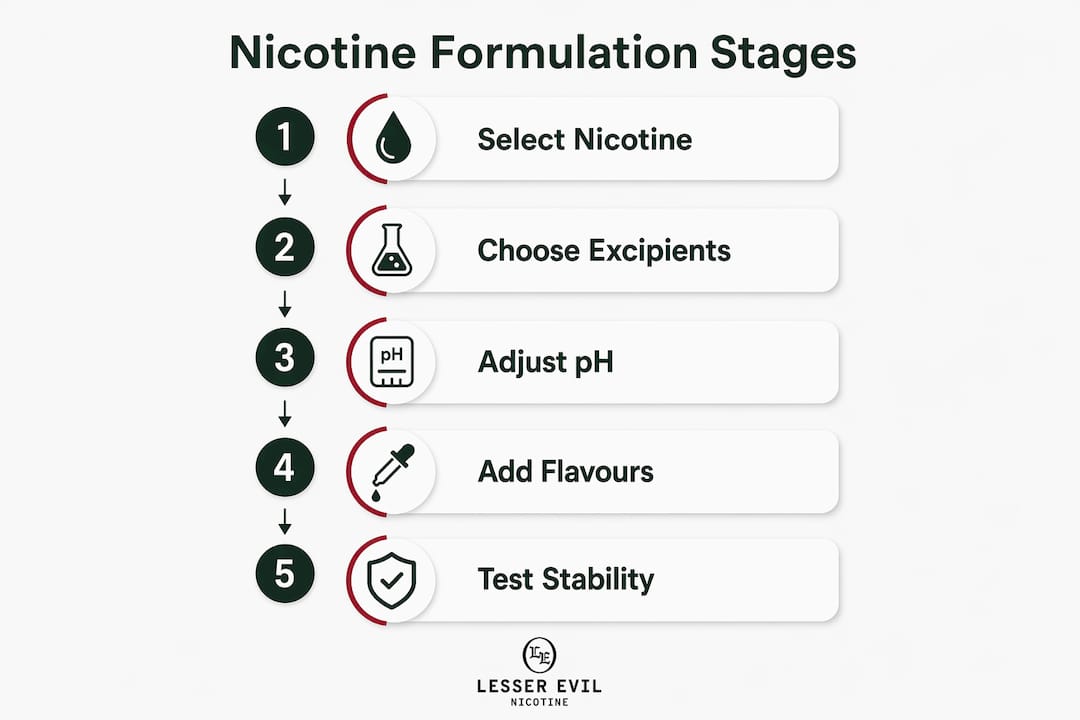 Infographic showing key stages in nicotine product formulation