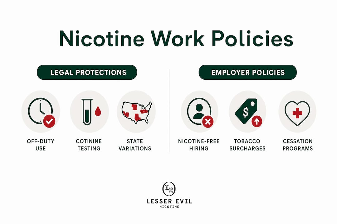 Infographic comparing legal protections and employer policies on nicotine use at work
