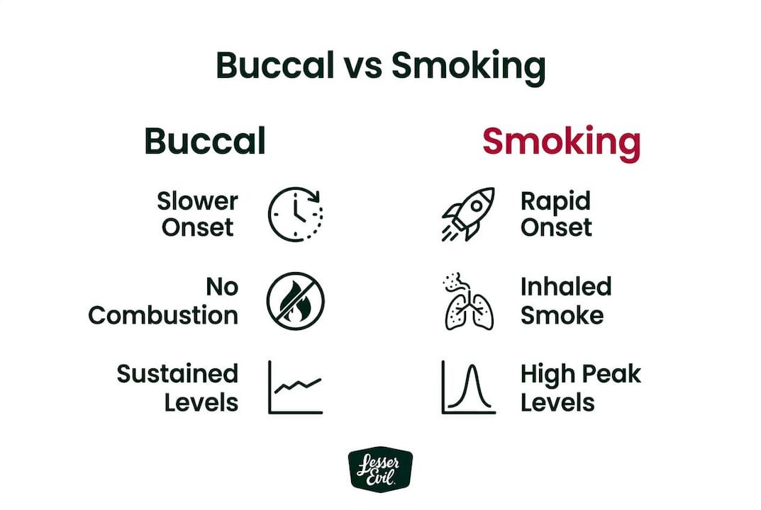 Infographic comparing buccal nicotine delivery to smoking