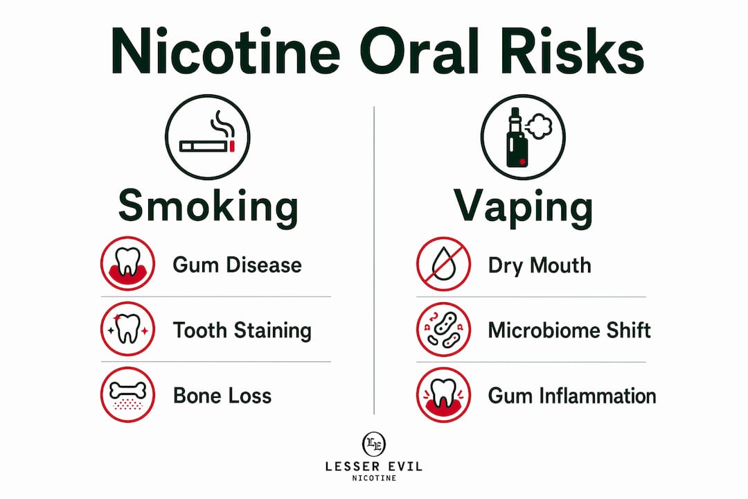 Infographic comparing smoking vs vaping oral health risks