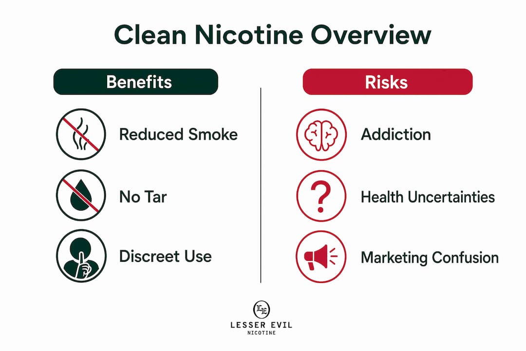 Infographic comparing clean nicotine benefits and risks