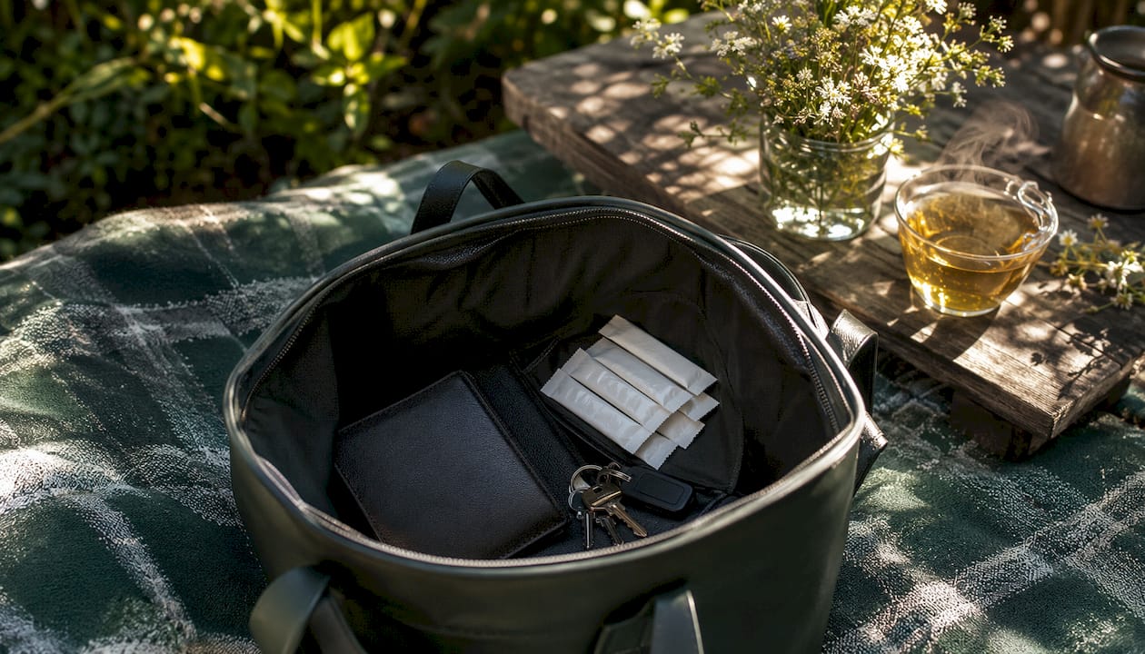Nicotine gel sachets safely stored inside purse