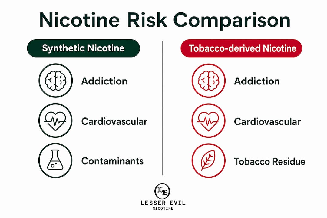 Infographic comparing synthetic and tobacco-derived nicotine risks