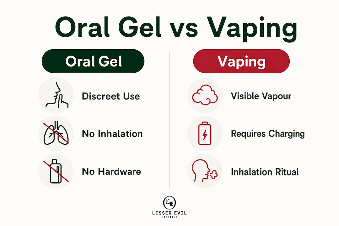 Comparison infographic of oral gel and vaping features