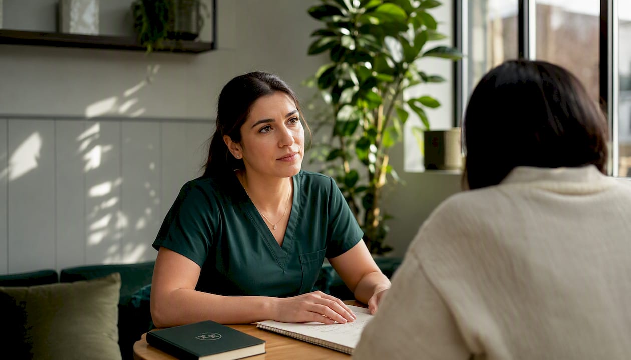 Healthcare professional hands during consultation, smoking cessation