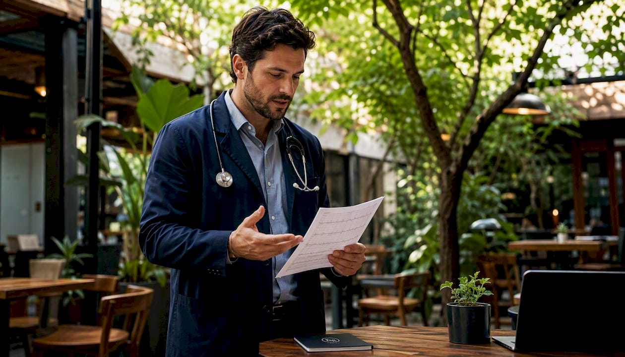 Doctor reviewing respiratory health chart