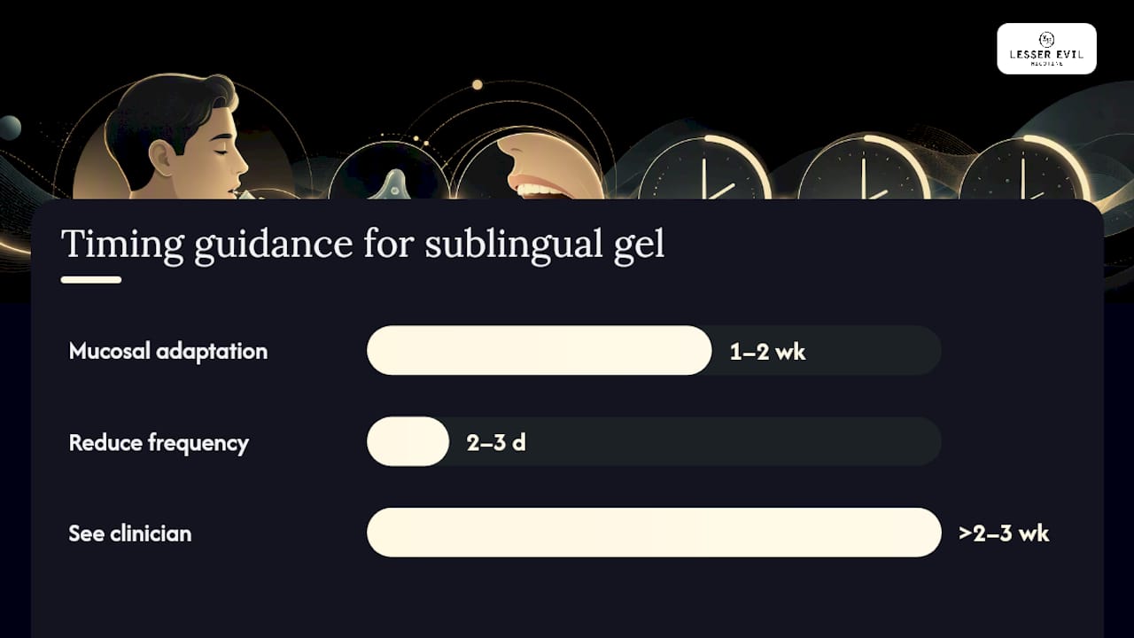 How to use sublingual gel to reduce mouth irritation — overview diagram