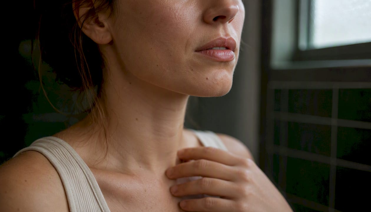 Close-up on female skin showing aging signs