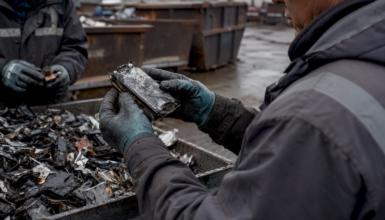 Inspection of charged lithium battery in e-waste