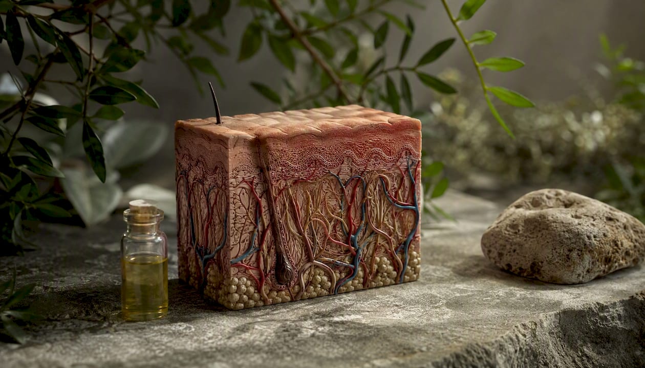 Anatomical skin model showing blood vessels
