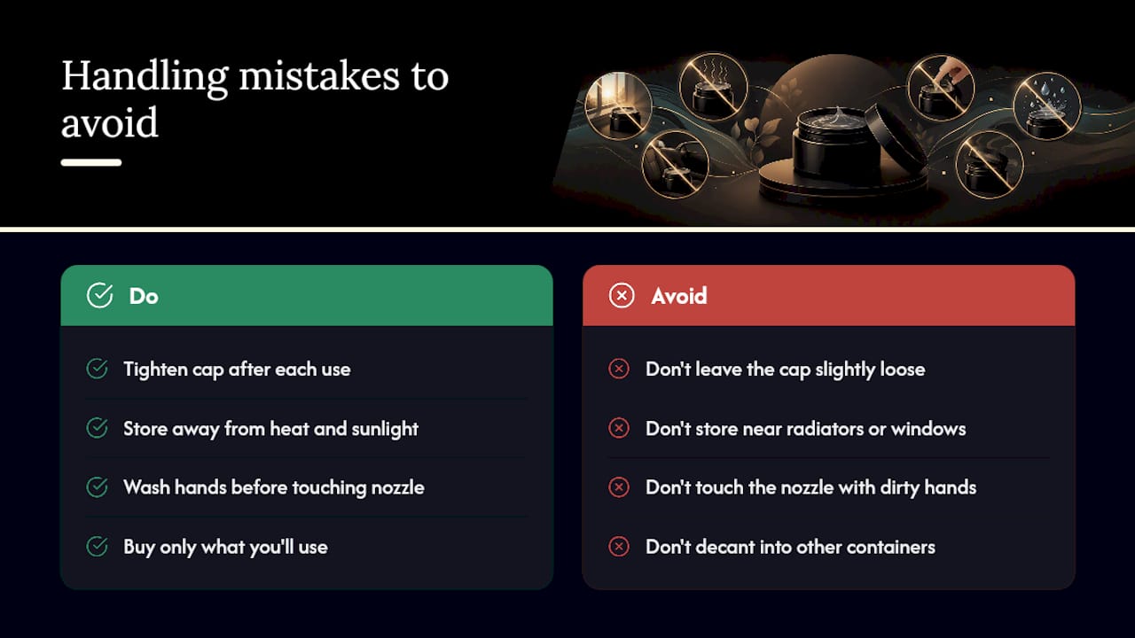 What handling mistakes shorten nicotine gel shelf life? — overview diagram