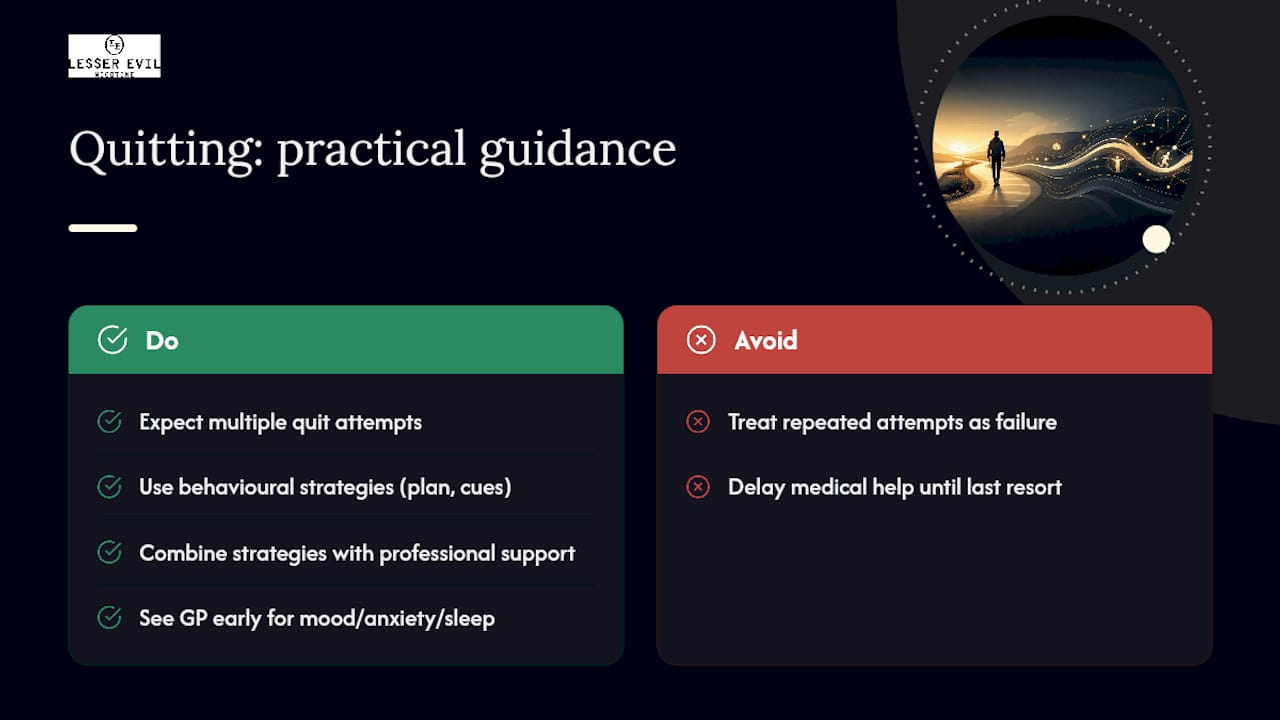 A publisher's note on quitting more than once — overview diagram
