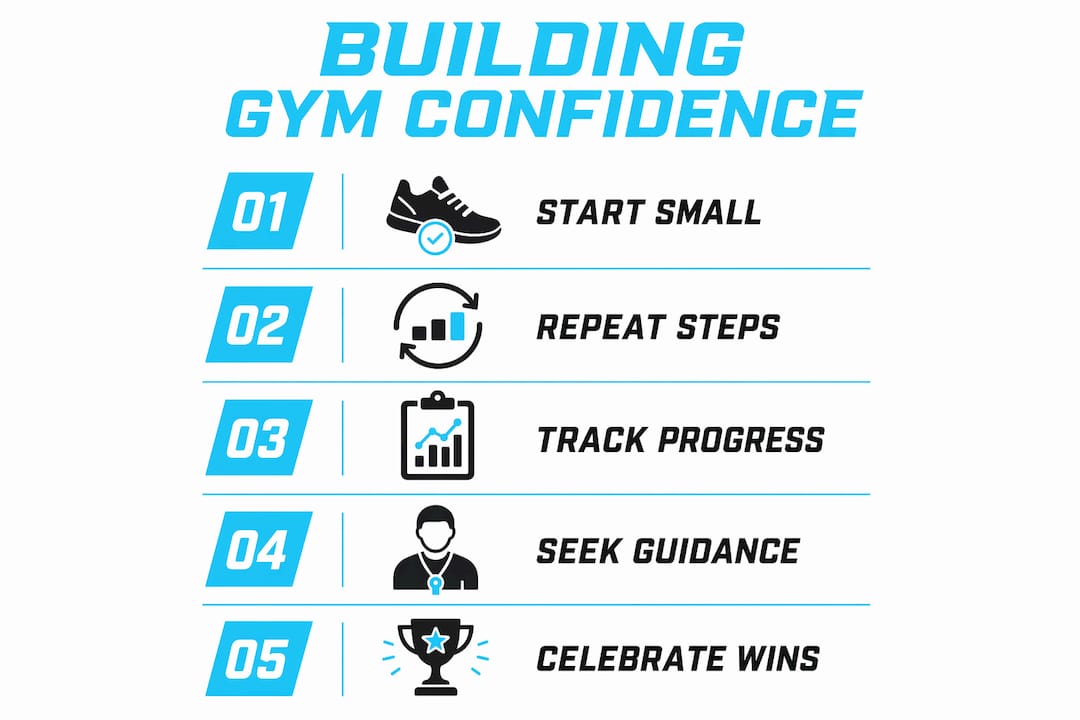 Infographic outlining steps to build gym confidence