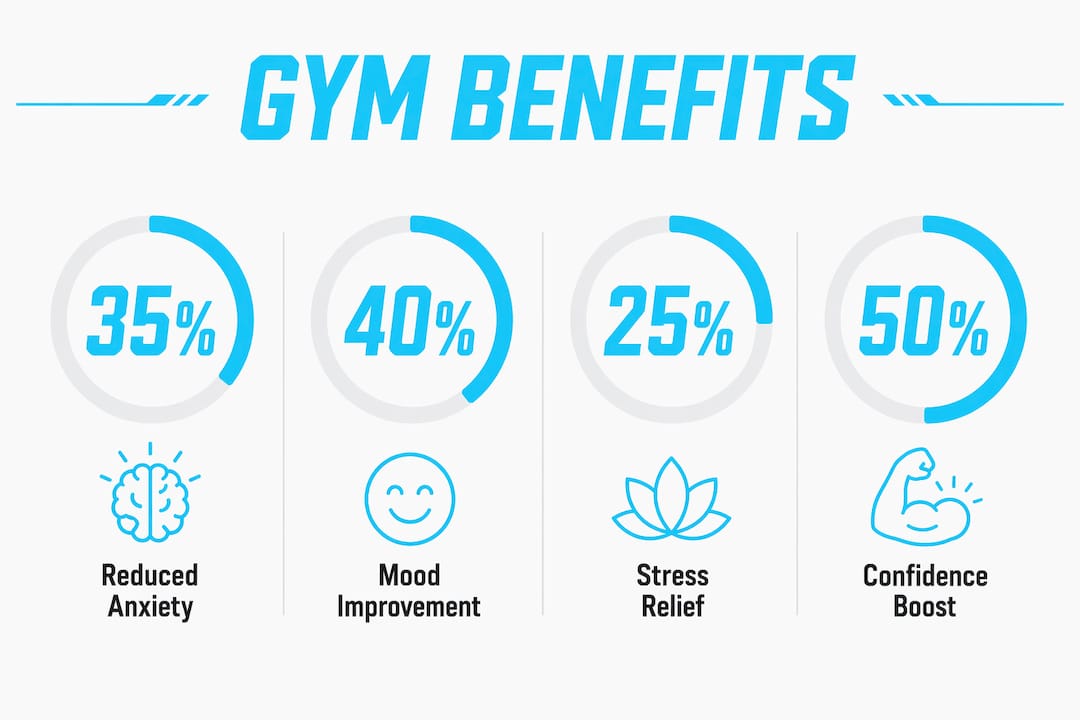 Infographic showing key gym mental health benefits with statistics