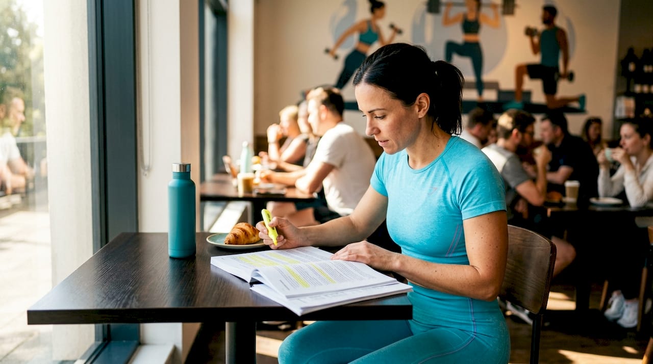 Trainer studying for certification exam at desk