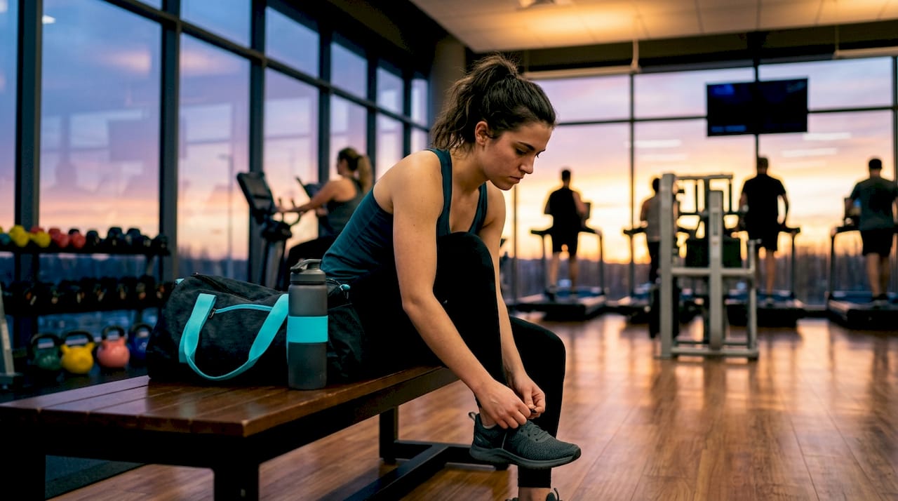 Athlete gearing up in bright gym environment