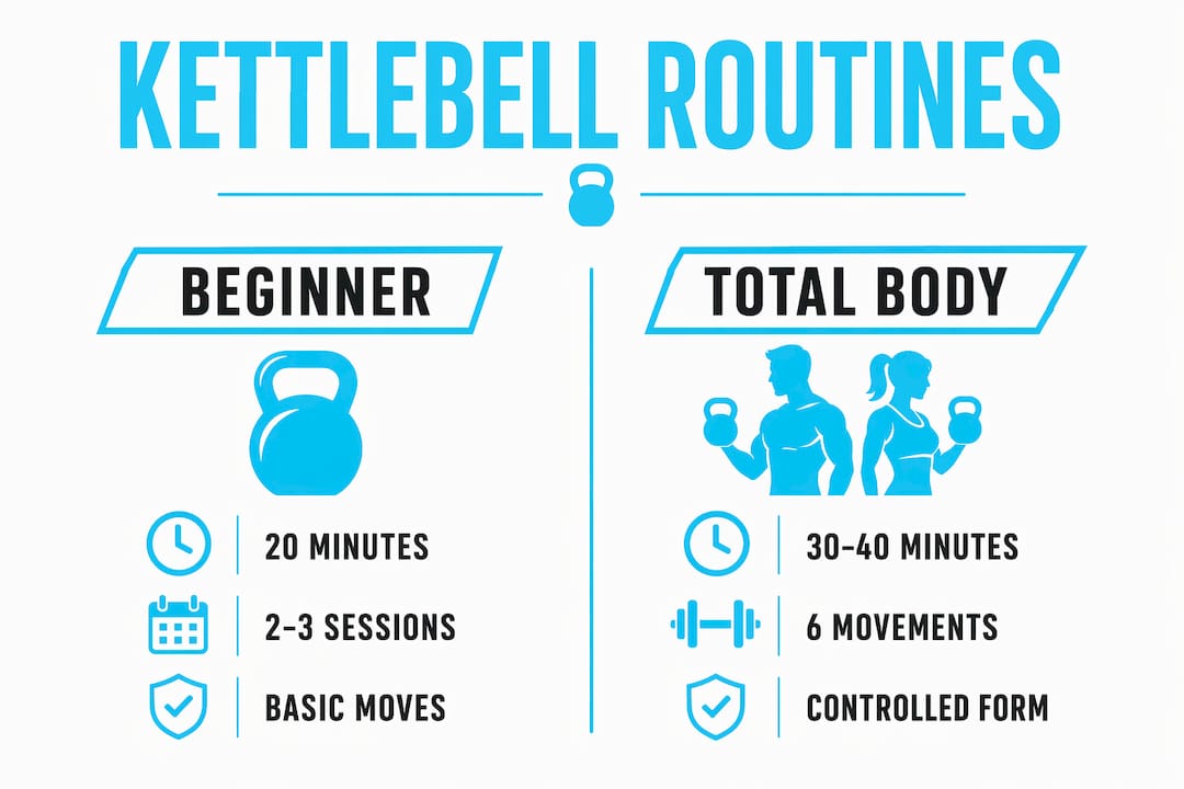 Infographic comparing beginner and total body kettlebell routines
