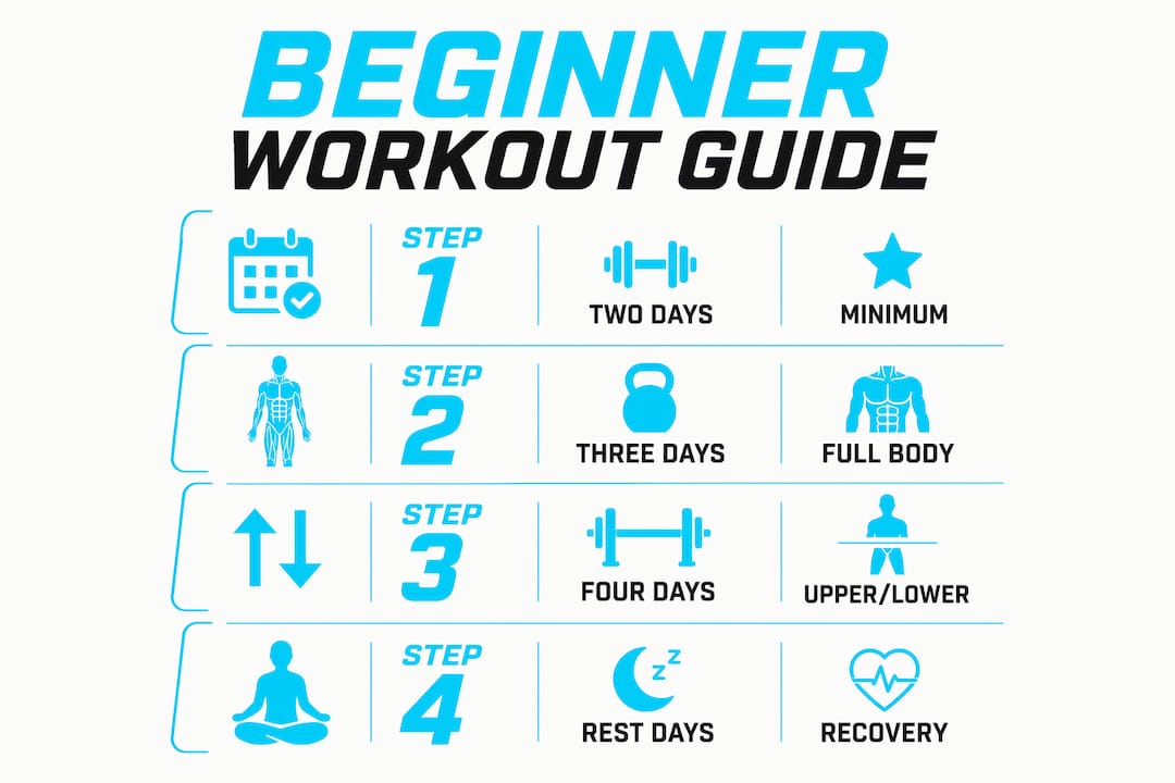 How Often Should Beginners Exercise: 2026 Guide 2 Infographic displaying beginner workout frequency steps