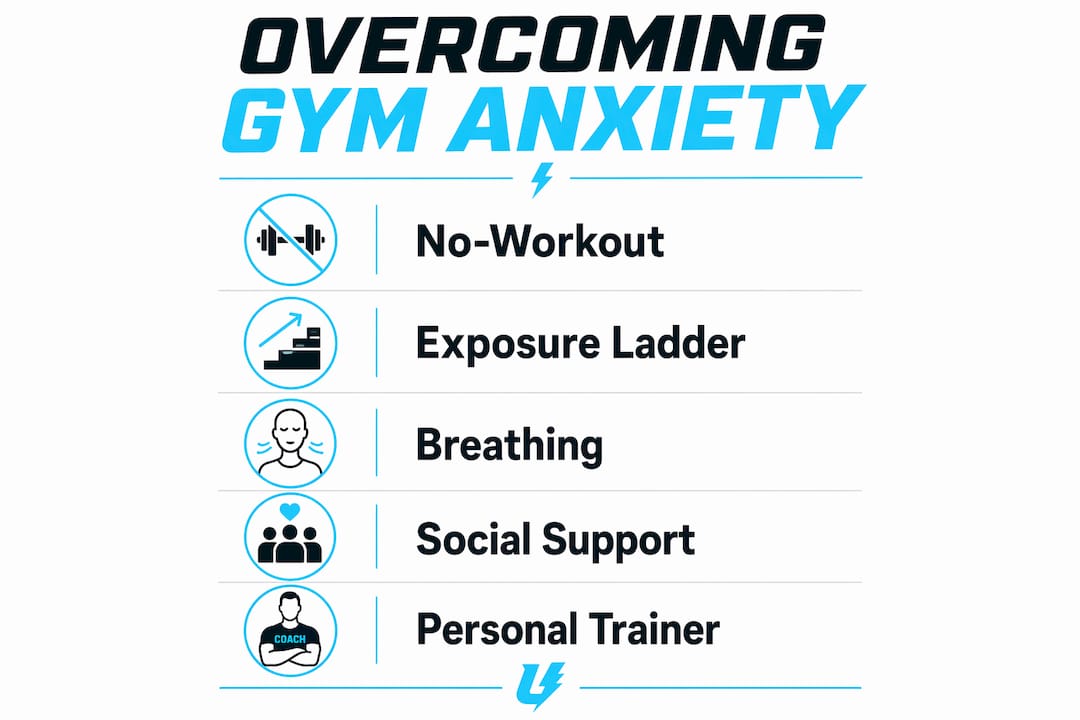 Infographic showing steps to overcome gym anxiety