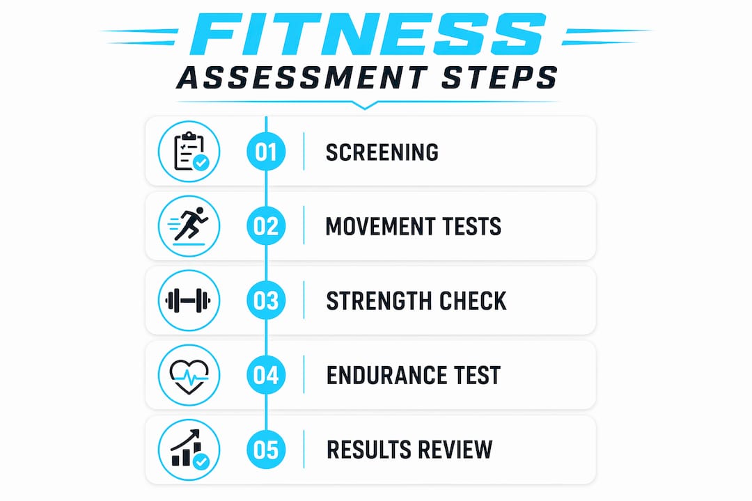 Infographic showing steps of fitness assessment process