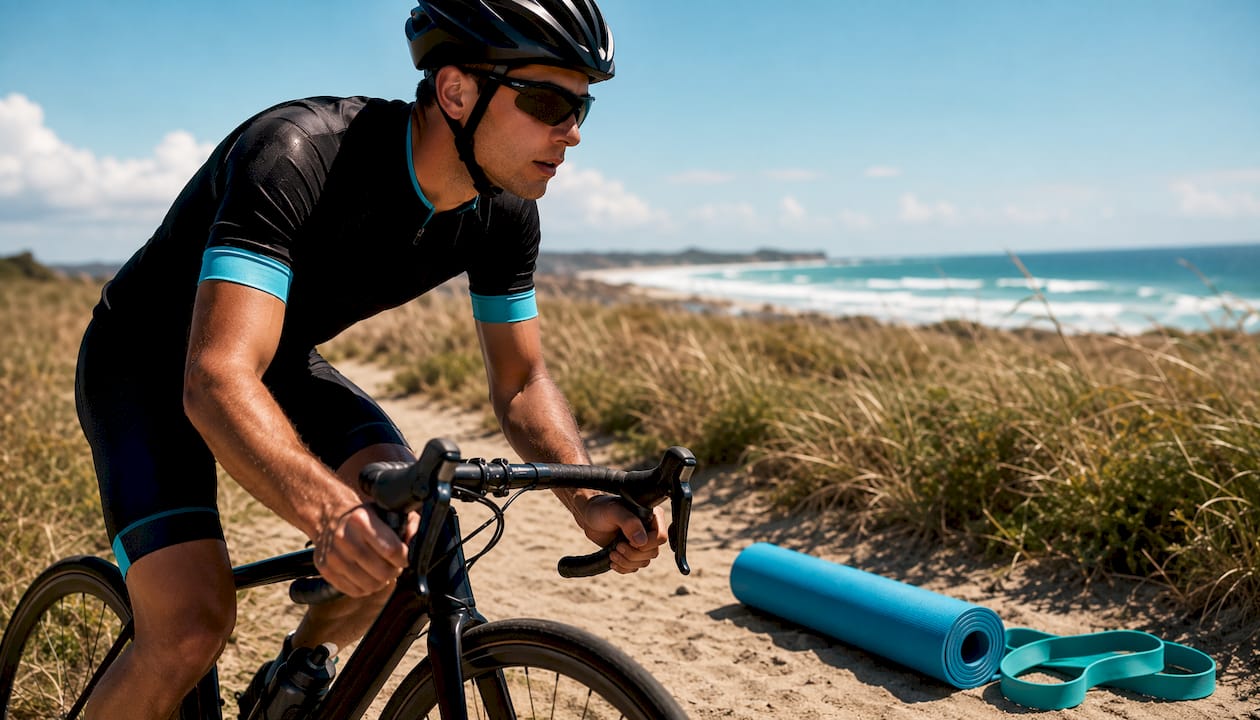 Man cycling on outdoor bike path cross-training