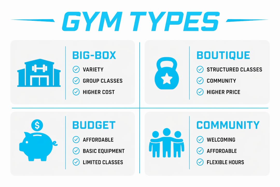 Infographic comparing gym types for beginners