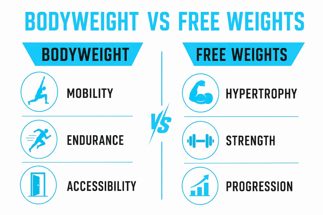 Infographic comparing bodyweight and free weights training