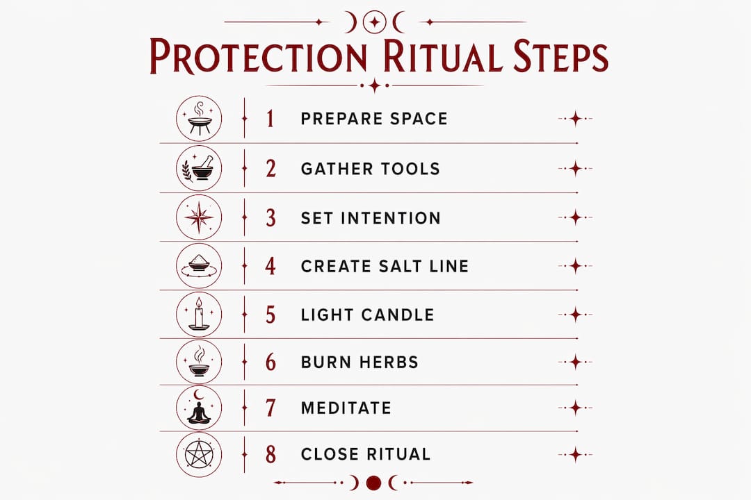 Infographic illustrating step-by-step protection ritual process