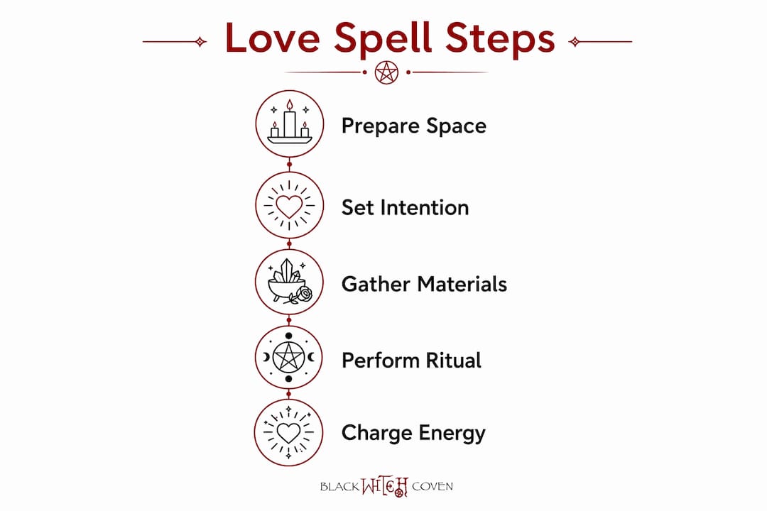 Infographic detailing love spell ritual steps