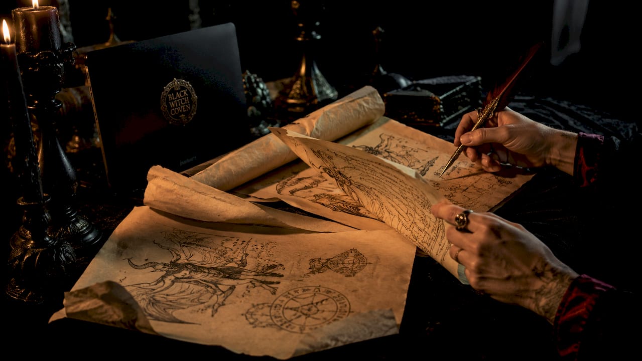 Hands studying ancient demon classification manuscripts