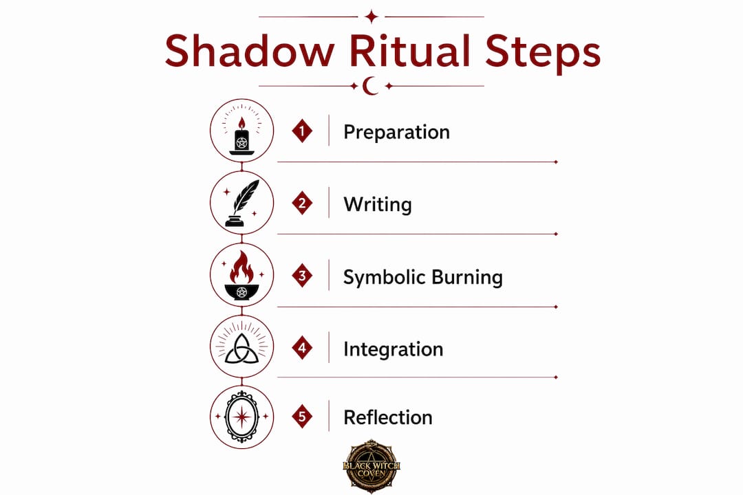 Infographic illustrating shadow magick ritual steps