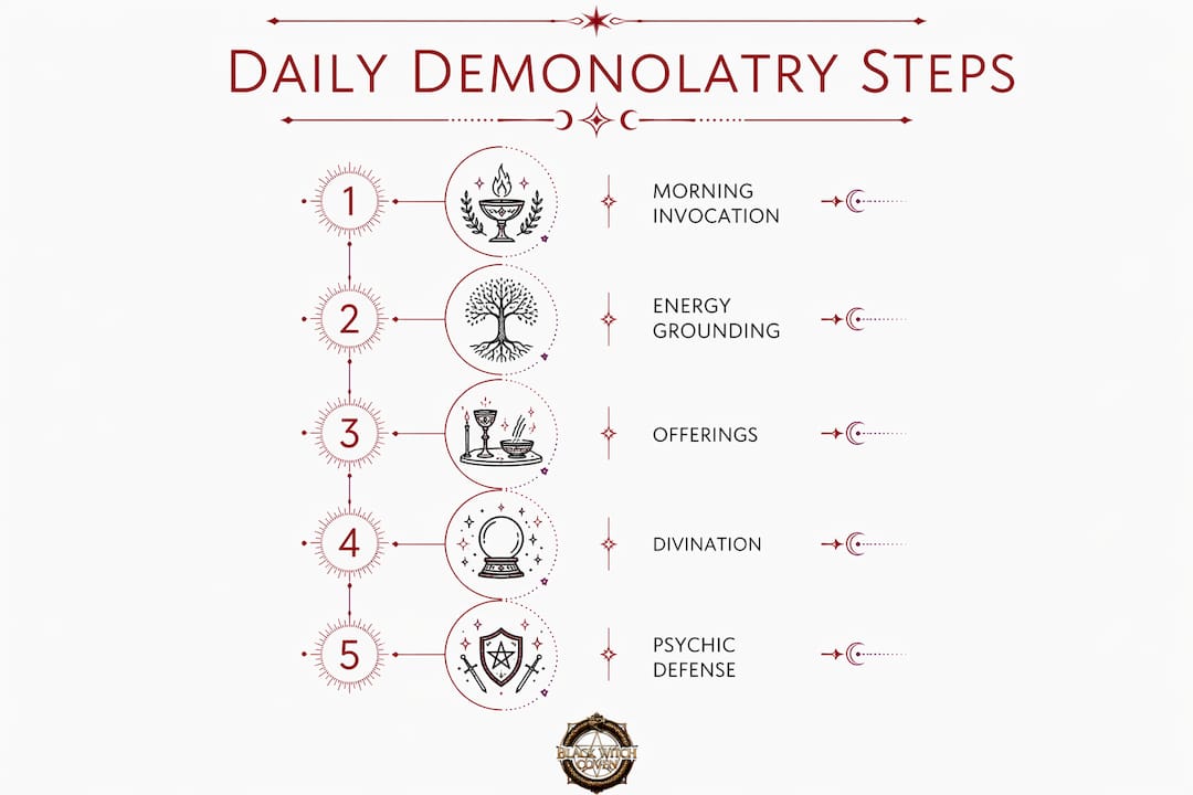 Infographic showing daily demonolatry routine steps