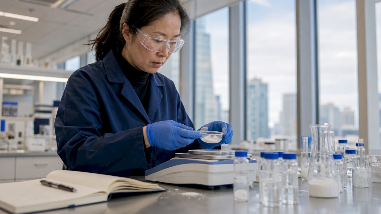 The Role of Excipient Compatibility Testing in Drug Formulation 1 Scientist weighing excipients in lab