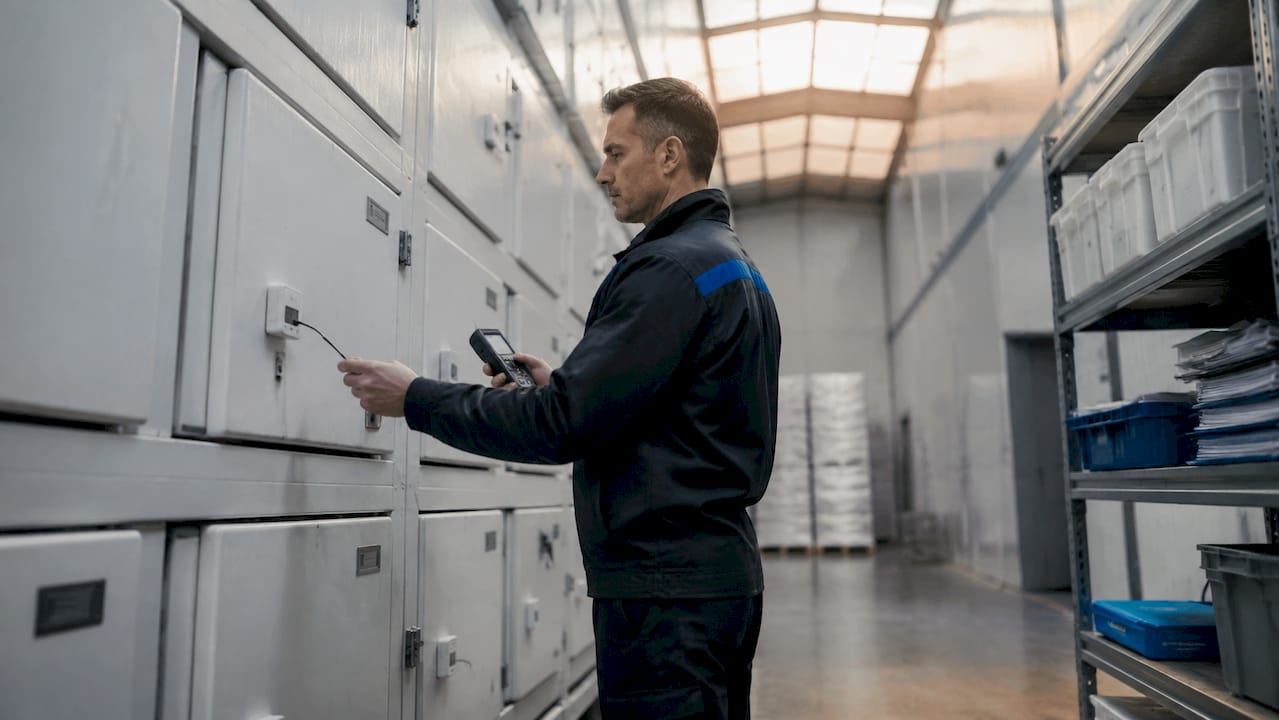 The Role of Cold Chain Logistics in Delivery: 2026 Guide 1 Technician monitoring cold storage sensors.