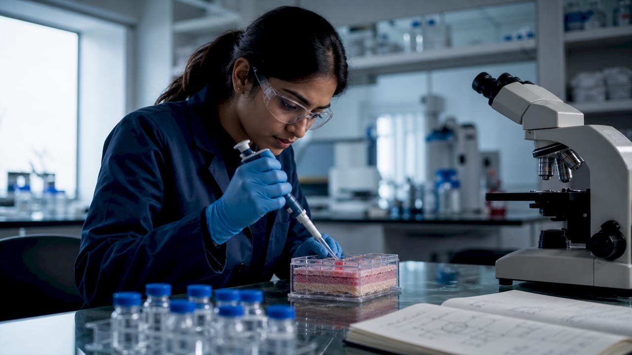 SC vs IV Delivery: Why the Route Changes Everything 1 Scientist applying compound to hypodermis tissue model