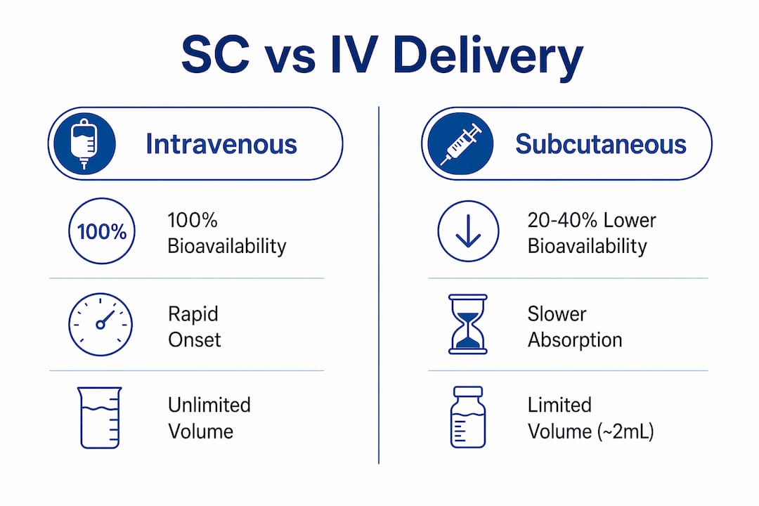 SC vs IV Delivery: Why the Route Changes Everything 2 Infographic comparing SC and IV delivery pharmacokinetics